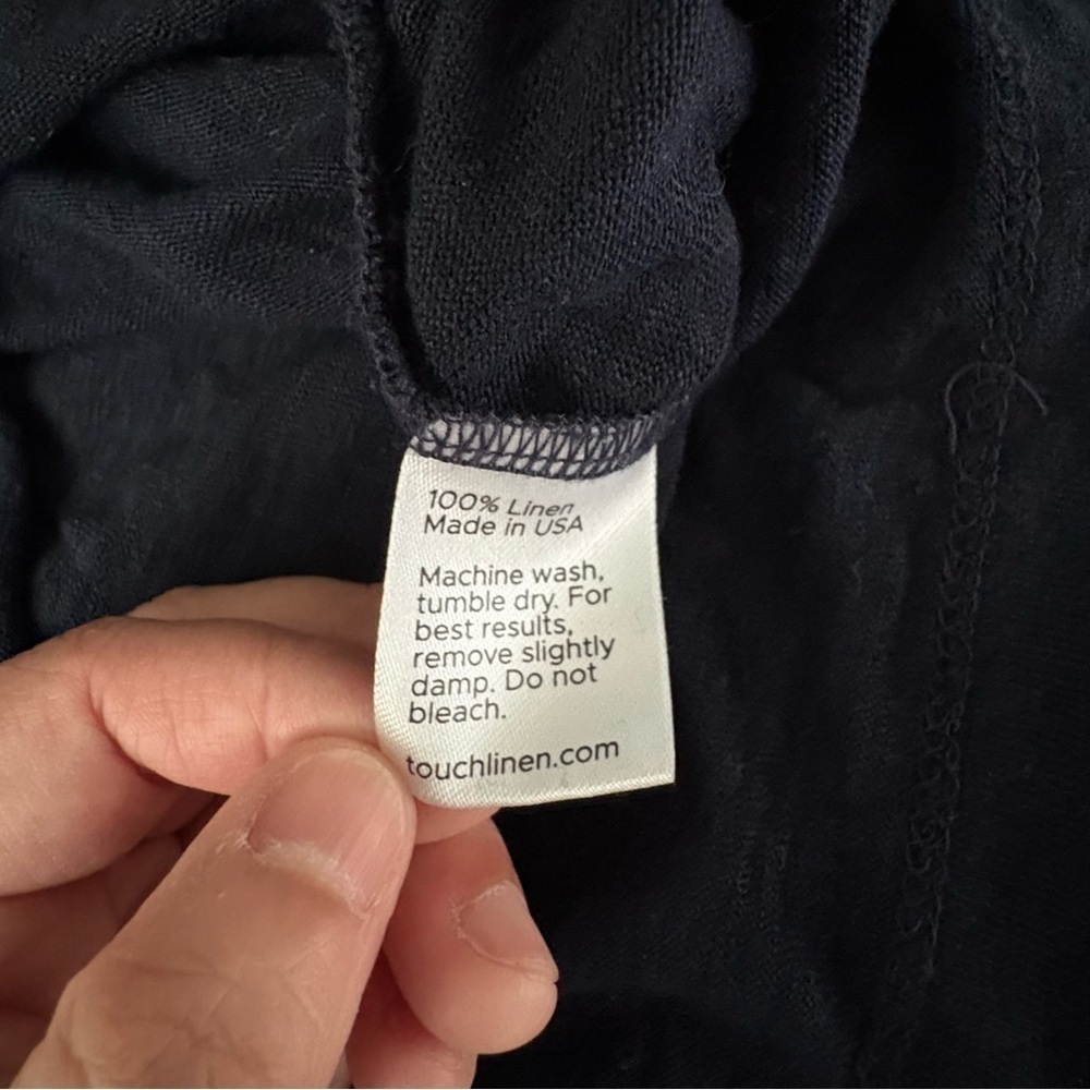 Rough Linen Large 100% Linen Long Sleeve Top Blouse Patch Pocket Navy Blue Touch — image 5 of 6